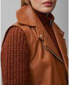 Blouson sans manches en Cuir d'Agneau marron clair