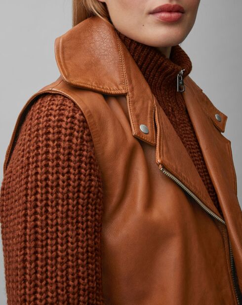 Blouson sans manches en Cuir d'Agneau marron clair