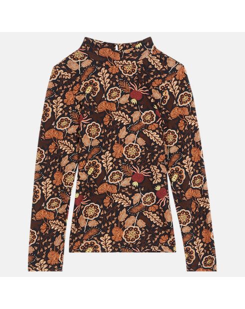 Sous-Pull fleuri marron/orange