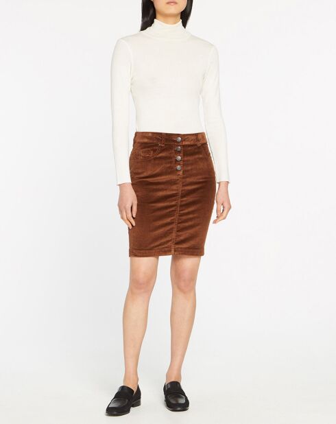 Jupe trapèze en Velours côtelé marron