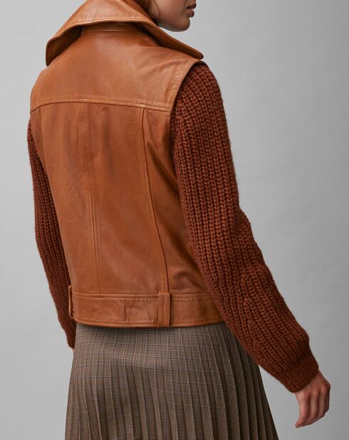 Blouson sans manches en Cuir d'Agneau marron clair