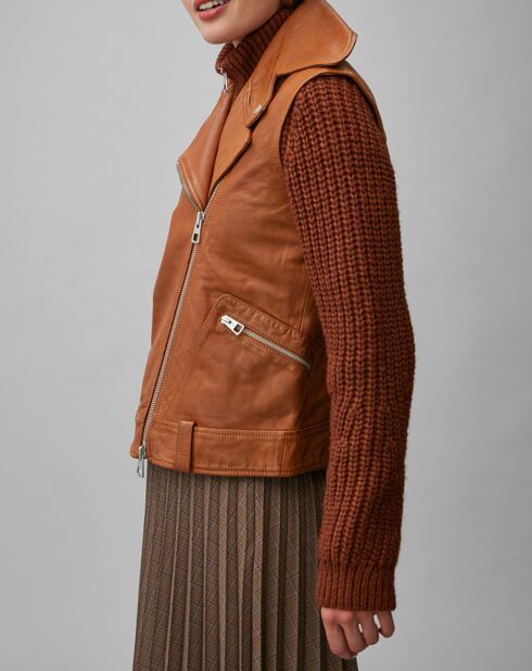 Blouson sans manches en Cuir d'Agneau marron clair