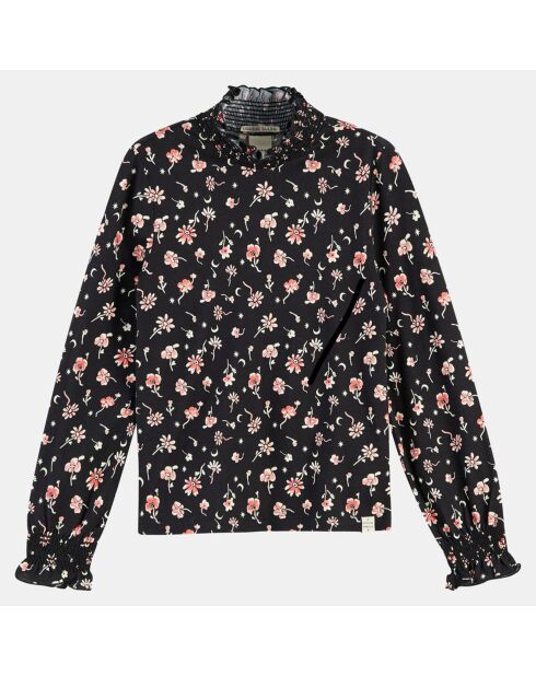 Blouse fleurie noir/rose
