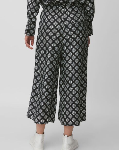 Pantalon jupe-culotte fluide imprimé noir