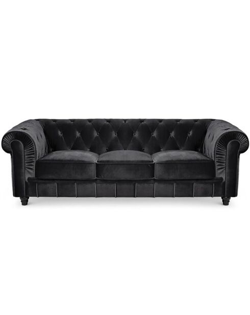 Grote 3-zitsbank Chesterfield zwart fluweel - 209x82x72 cm