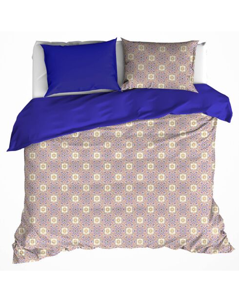 Parure housse de couette percale de coton Aziz bleue