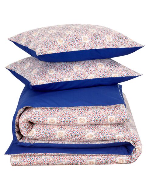 Parure housse de couette percale de coton Aziz bleue