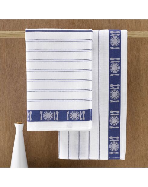 3 Torchons à vaisselle Bml blanc/bleu - 65x65 cm