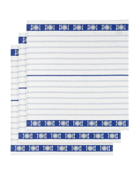 3 Torchons à vaisselle Bml blanc/bleu - 65x65 cm