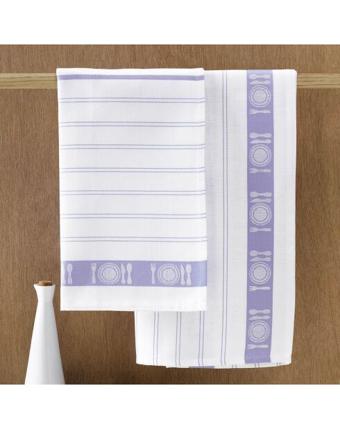 3 Torchons à vaisselle Bml blanc/violet - 65x65 cm