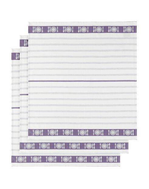 3 Torchons à vaisselle Bml blanc/violet - 65x65 cm