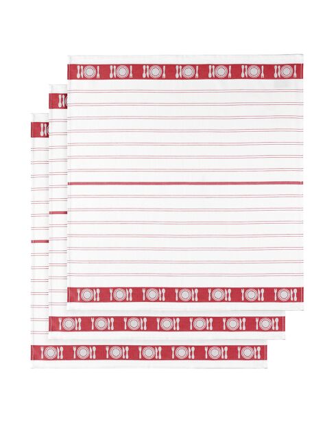 3 Torchons à vaisselle Bml blanc/rouge - 65x65 cm