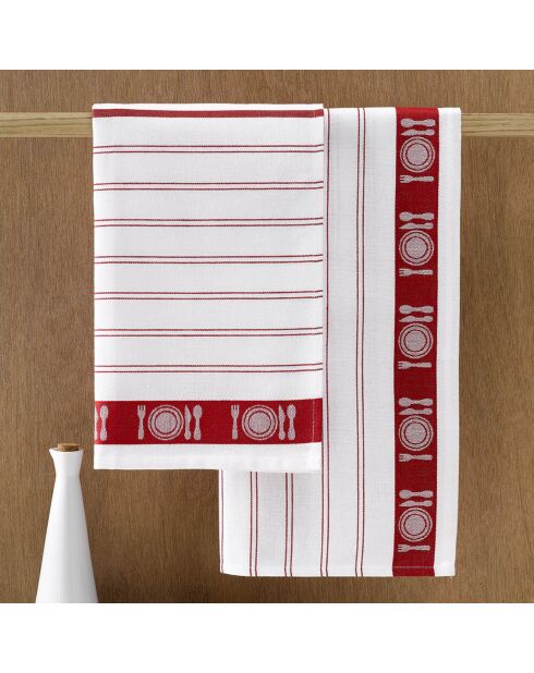 3 Torchons à vaisselle Bml blanc/rouge - 65x65 cm