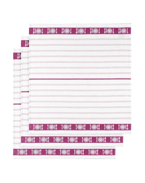 3 Torchons à vaisselle Bml blanc/rose - 65x65 cm