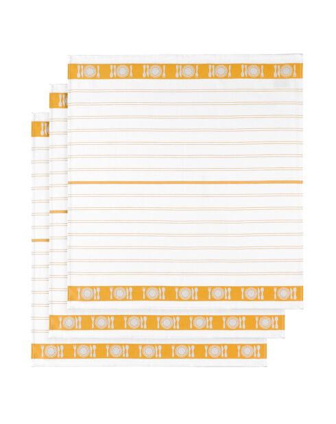 3 Torchons à vaisselle Bml blanc/orange - 65x65 cm