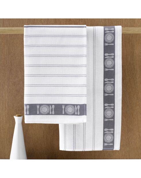 3 Torchons à vaisselle Bml blanc/gris - 65x65 cm