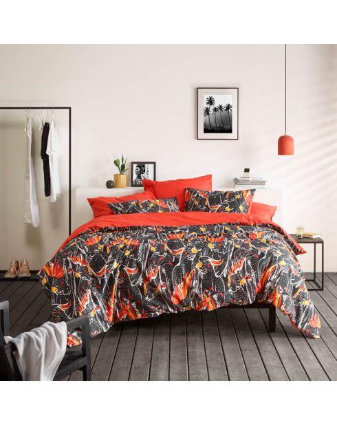 Parure housse de couette percale de coton Perrot rouge