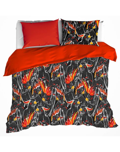 Parure housse de couette percale de coton Perrot rouge