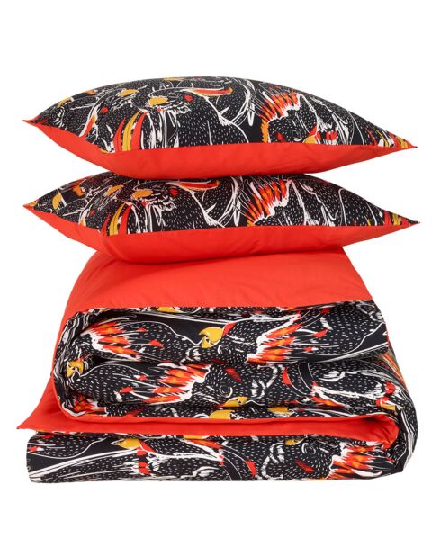 Parure housse de couette percale de coton Perrot rouge