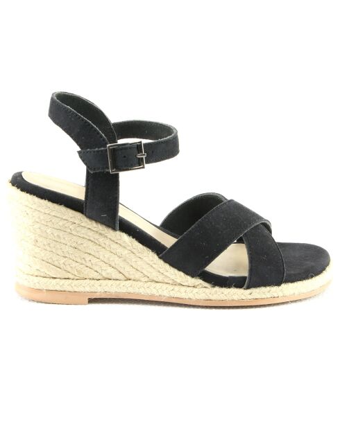 Sandrine Keilsandalen aus schwarzem Samt aus Veloursleder - 7,5 cm Absatz