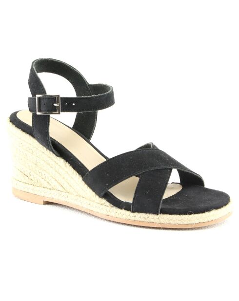 Sandrine Keilsandalen aus schwarzem Samt aus Veloursleder - 7,5 cm Absatz