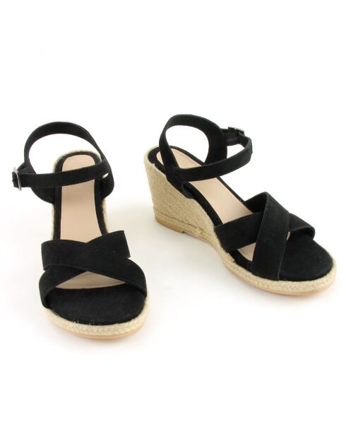 Sandrine Keilsandalen aus schwarzem Samt aus Veloursleder - 7,5 cm Absatz