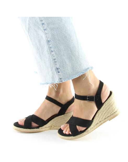 Sandrine Keilsandalen aus schwarzem Samt aus Veloursleder - 7,5 cm Absatz