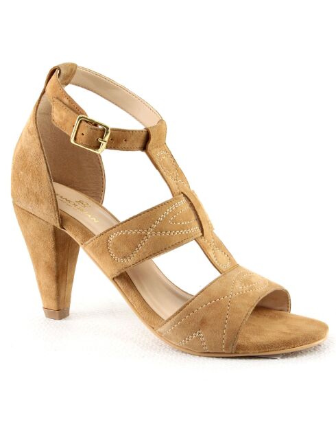 Scarlett camel fluwelen leren sandalen - hak van 9 cm