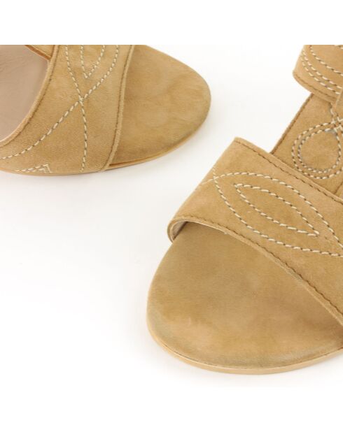 Scarlett camel fluwelen leren sandalen - hak van 9 cm