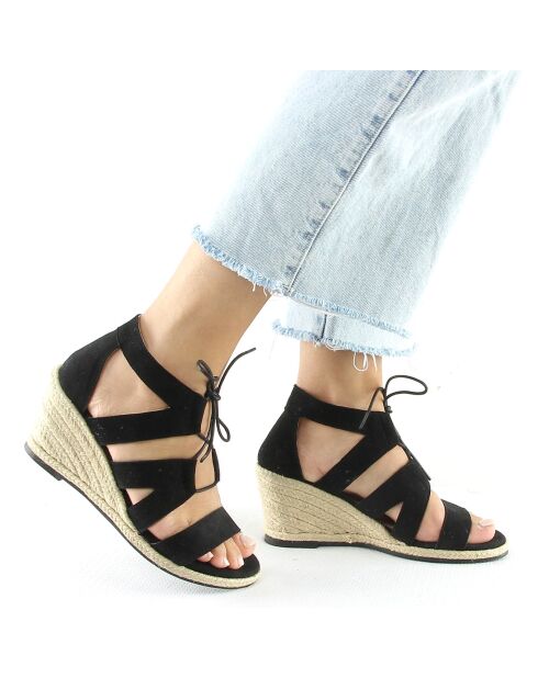 Sephora Keilsandalen aus schwarzem Samtleder - 7,5 cm Absatz