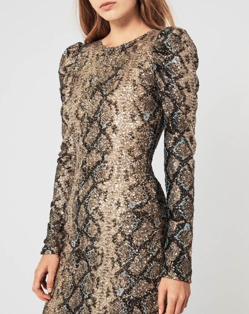 Robe longue Python à sequins bronze