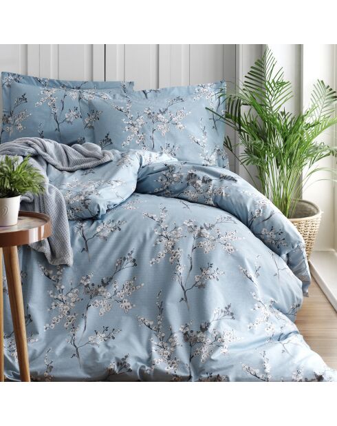 Parure housse de couette  Chicorée bleu/blanc