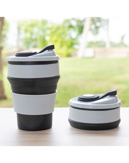 Tasse pliable en Silicone gris/noir - 9x9x6 cm