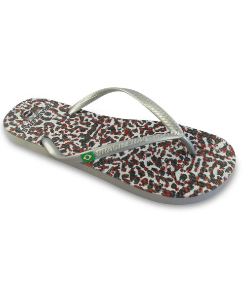 Skin zilver/veelkleurige teenslippers
