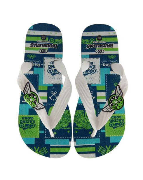 Wit/groene teenslippers voor de motor