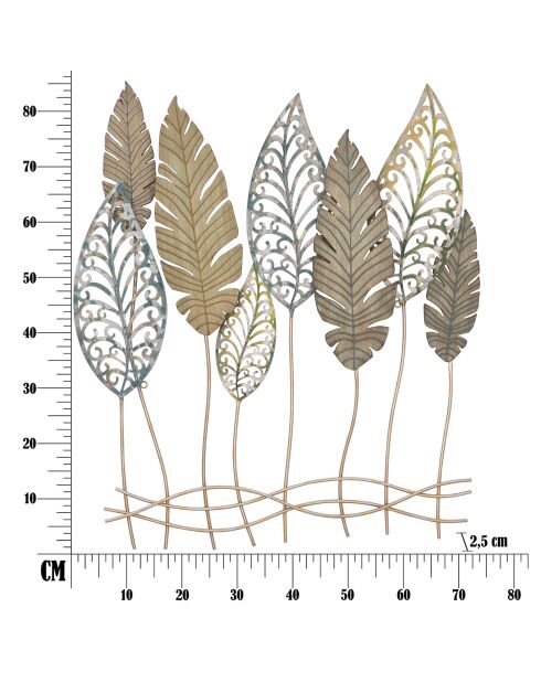 Decoración mural Hoja C oro/plata - 87x75x2,5 cm