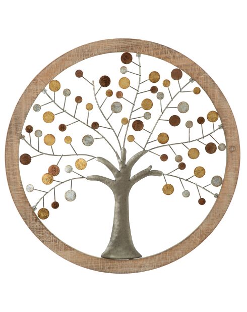 Panel decorativo de pared con espejo dorado/madera natural - 61x61x1,8 cm