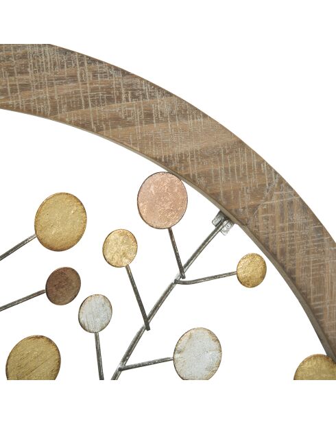 Panel decorativo de pared con espejo dorado/madera natural - 61x61x1,8 cm