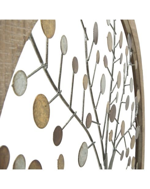 Panel decorativo de pared con espejo dorado/madera natural - 61x61x1,8 cm