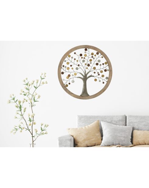 Panel decorativo de pared con espejo dorado/madera natural - 61x61x1,8 cm