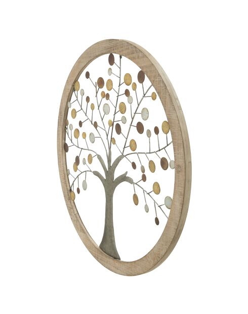 Dekoratives Wandpaneel mit goldenem Spiegel/Naturholz - 61x61x1,8 cm