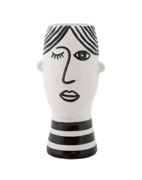Vase  en porcelaine Face  blanc/noir - 13.2x11.8x26.3  cm