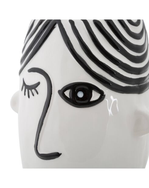 Pot en porcelaine Face  blanc/noir - 13.2x11.8x26.3  cm
