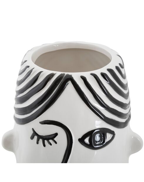 Pot en porcelaine Face  blanc/noir - 13.2x11.8x26.3  cm