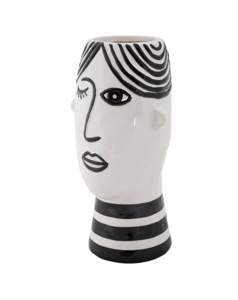 Vase  en porcelaine Face  blanc/noir - 13.2x11.8x26.3  cm