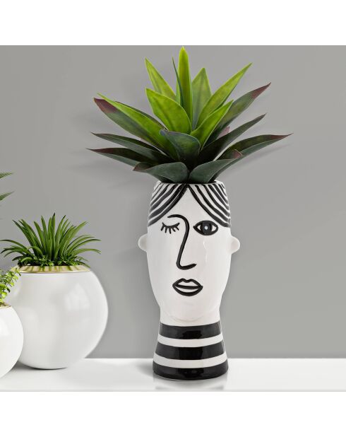 Vase  en porcelaine Face  blanc/noir - 13.2x11.8x26.3  cm
