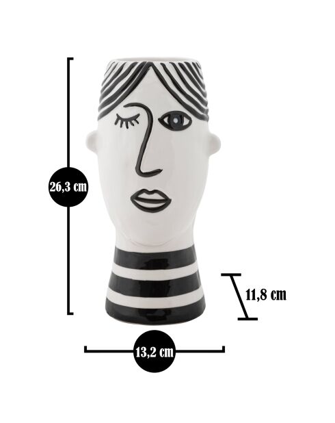 Vase  en porcelaine Face  blanc/noir - 13.2x11.8x26.3  cm