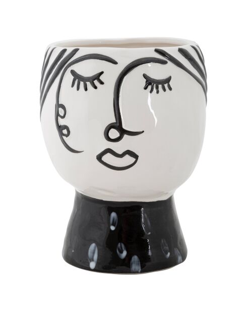 Pot en porcelaine Face  blanc/noir -  D.14x18.2  cm