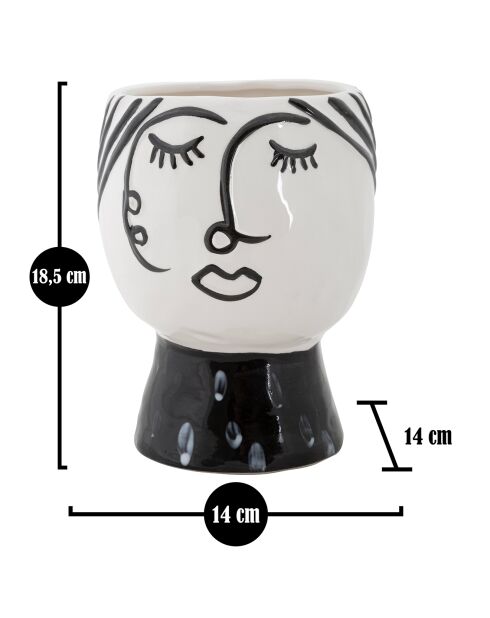 Pot en porcelaine Face  blanc/noir -  D.14x18.2  cm