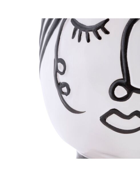 Pot en porcelaine Face  blanc/noir -  D.14x18.2  cm